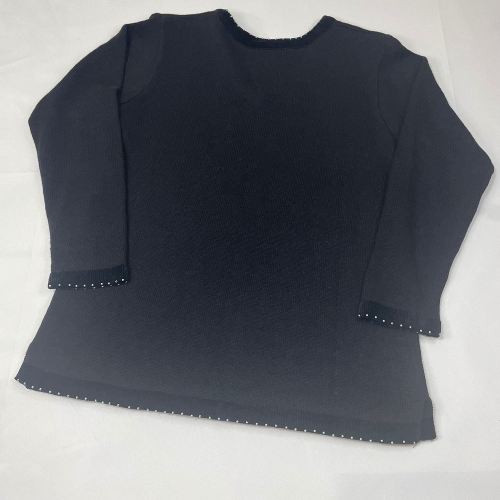 Quacker Factory Womens Beaded Sequin Christmas Tree V Neck Black Sweater Medium - Picture 8 of 11
